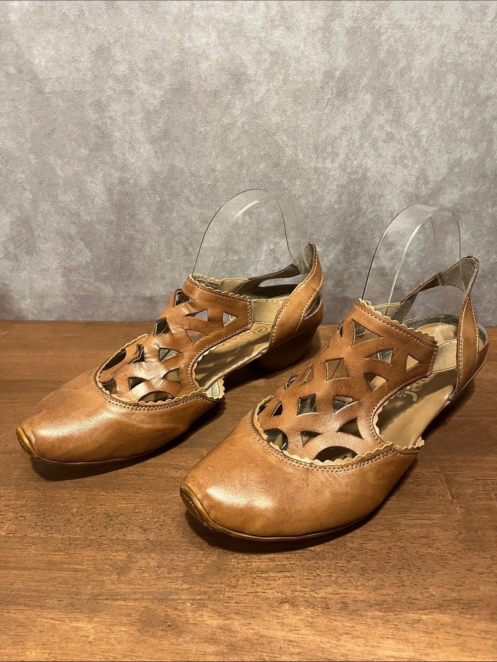 Rieker Women's Cognac Cutout Leather Slingback Heels size 40